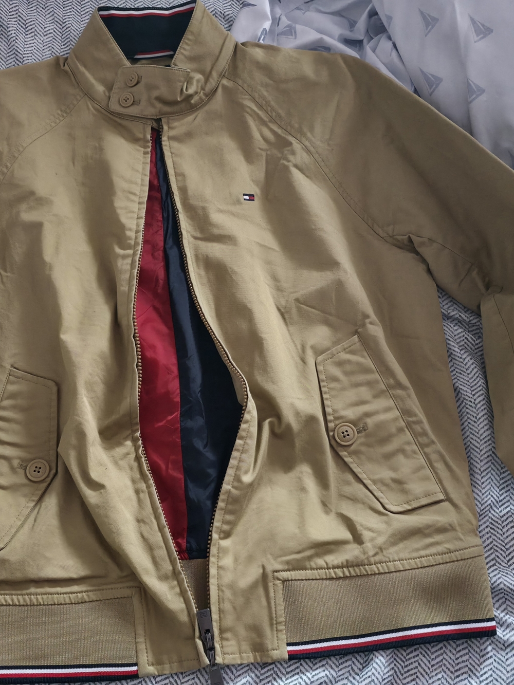 Tommy Hilfiger Tan Bomber Jacket with Signature Trim